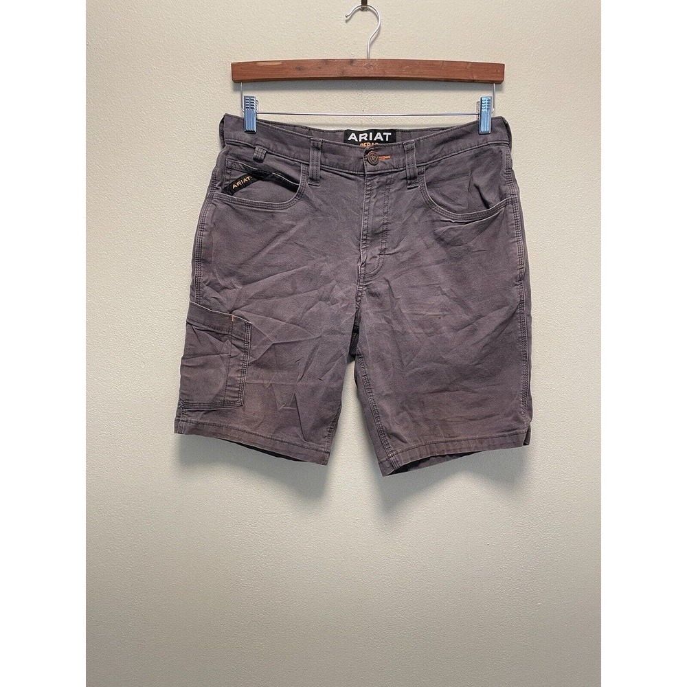 Ariat Mens Rebar M4 Low Rise Shorts Size 31 Gray Canvas Cargo Stretch Utility